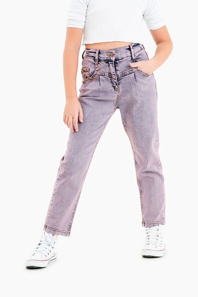 GİYİCEM TEKSTİL Girl's Corsage Pleated Jeans 2144