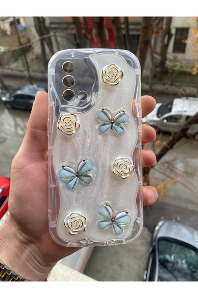 AQUA AKSESUAR حافظة متوافقة مع هاتف اوبو A74، نمط زهرة الفراشة المنقوشة ثلاثي...