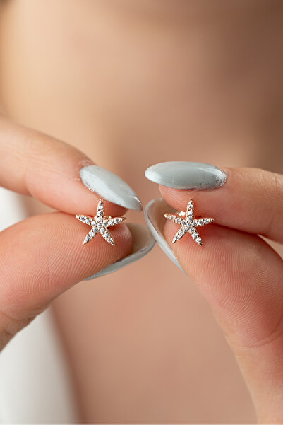 ESSARE 925 Ayar Gümüş Rose Kaplama Zirkon Taşlı Deniz Yıldız Küpe