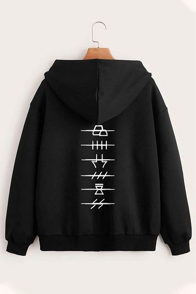 JANSO GROUP Black Printed Zippered Sweatshirt