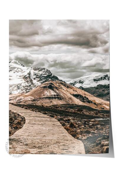 Postifull Poster rustic fără rame, pictură nordică maro, NR:200 Fotografie peisaj montan înzăpezit, verticală