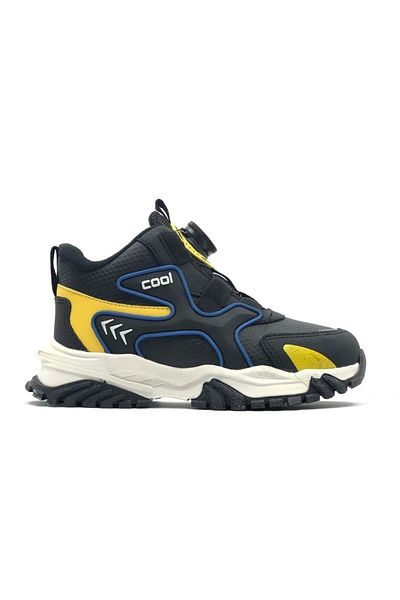 Cool Kids TORR Μαύρο Κίτρινο Λεπτομέρεια Χειμερινή Αντιολισθητική Σόλα Έξυπνα Κορδόνια Παιδικά Μποτάκια