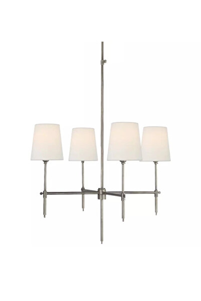 Buiva Modern Tasarım Krem Abajur 4 Kollu Avize Krom Gümüş Salon Oturma Odası Avizesi