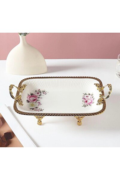Pink&More MUBA CONSEPT METAL AYAKLI ÇİÇEK DESEN GOLD SUNUMLUK 35X20 CM