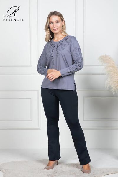 Ravencia Μεσαίωνα και άνω Γκρι λουλουδάτο μοτίβο πέτρα Lycra Viscose Mother χτενισμένη βαμβακερή μπλούζα