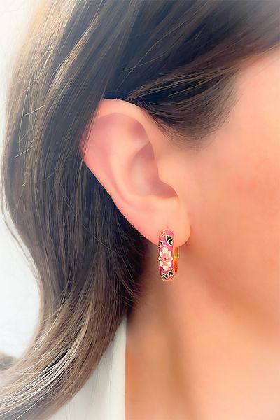 Trinos Steel Earrings Enameled Earrings Floral Earrings