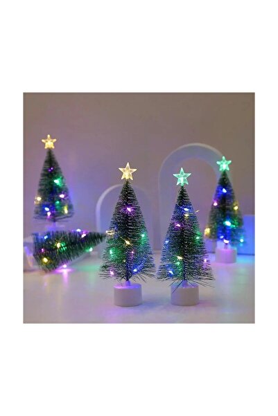 Genel Markalar Işıklı Mini Yılbaşı Ağacı Masaüstü  Dekoratif Hediyelik Noel Pilli Çam Ağaç Süsü 17 cm 1 ADET