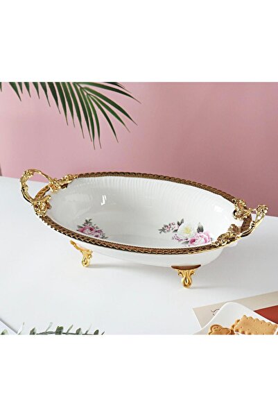 Pink&More MUBA CONSEPT METAL AYAKLI ÇİÇEK DESEN GOLD DERİN SUNUMLUK 34X18 CM