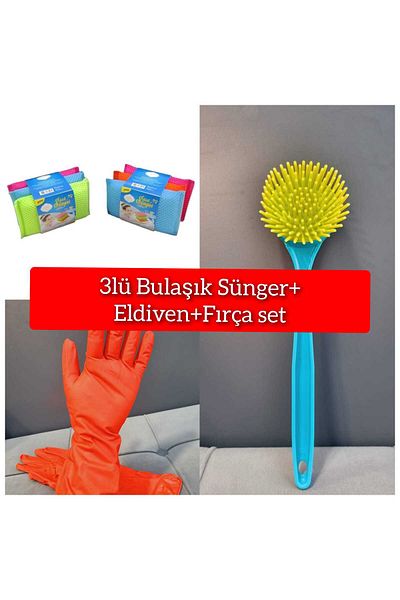 Lider MAGNESİA Leader Magnesia 3-Piece Dishwasher Set 6 Pieces Dish Sponge + 1 Piece Brush + 1 Piece Gloves Set Avntj Pkt