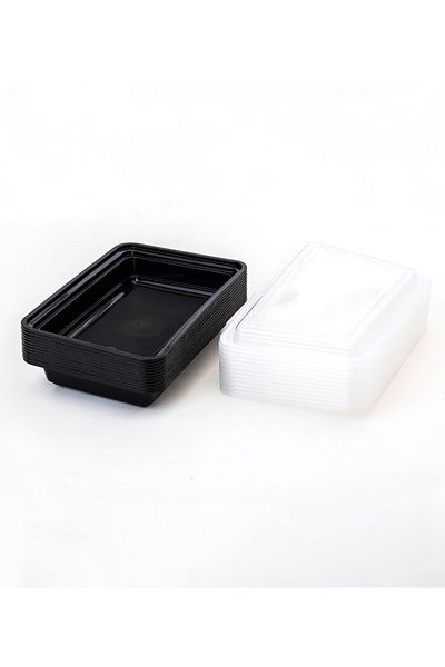 HIC 12-Piece Rectangular Disposable Food Container With Lid Black 22x15.5x4.5cm