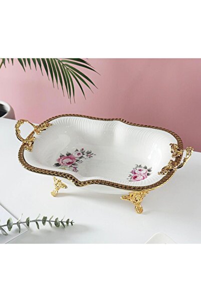 Pink&More MUBA CONSEPT METAL AYAKLI ÇİÇEK DESEN GOLD SUNUMLUK 38X25 CM