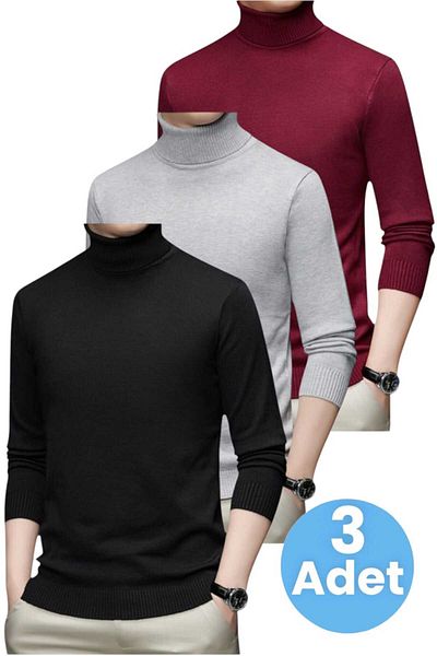 Mood Agenda 3-Piece Men's Non-Pilling Throat Knitwear Sweater Fisherman Knitwear Sweater
