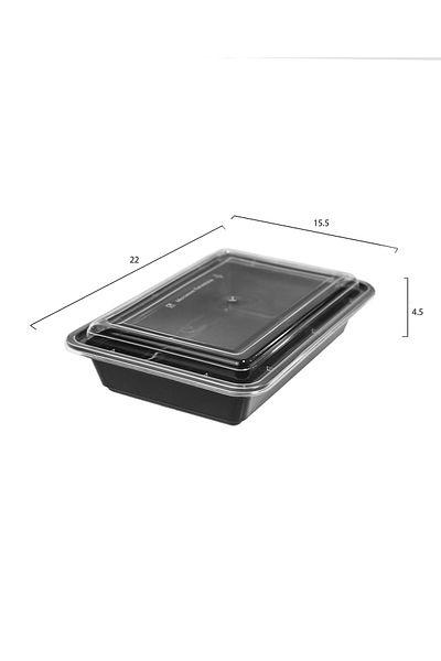 HIC 12-Piece Rectangular Disposable Food Container With Lid Black 22x15.5x4.5cm