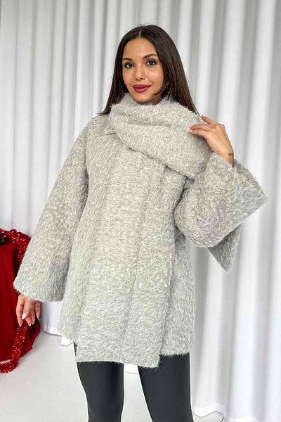 Mine Tan Butik Palton de damă din blană cu eșarfă moale - gri