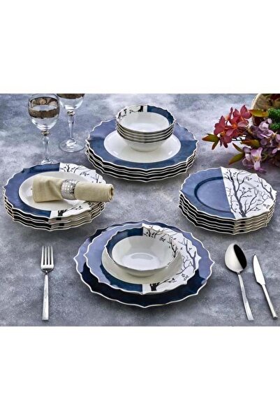 Genel Markalar Porselen 24 Parça Yemek Takımı Hayat Ağacı Desen Süper İnce Ta...