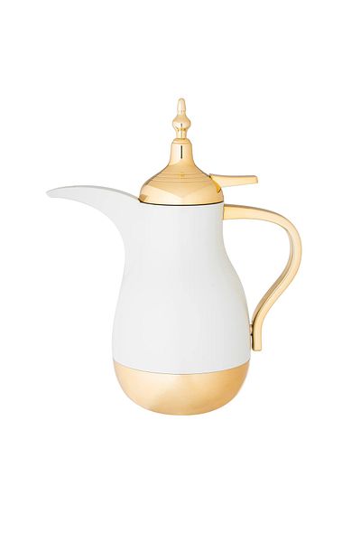 Almarhomy Nora Single Thermos Dallah 0.7 Liter Pearl white with Gold