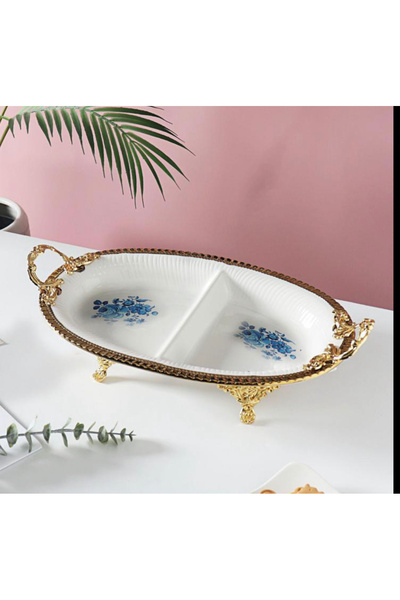 Pink&More MUBA CONSEPT METAL AYAKLI ÇİÇEK DESEN GOLD SUNUMLUK 40X23 CM