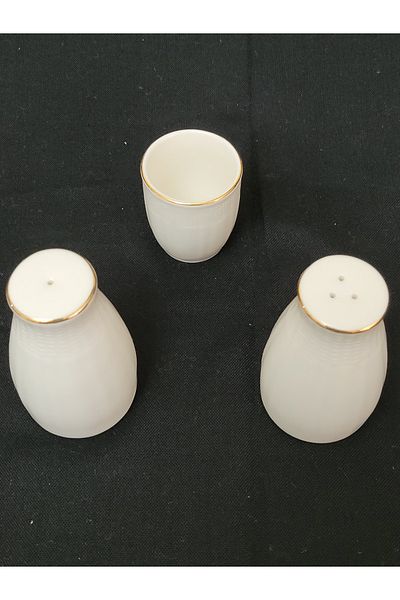 Kütahya Porselen Kütahya Porcelain Bonnet 3 Piece Salt - Black Pepper Pot Toothpick Holder