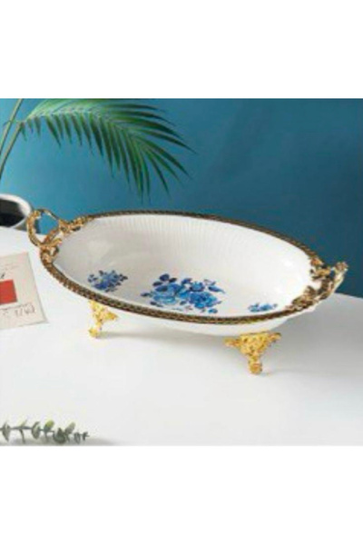 Pink&More MUBA CONSEPT METAL AYAKLI ÇİÇEK DESEN GOLD DERİN SUNUMLUK 40X22 CM