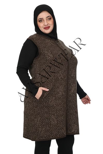AVSARWEAR سترة الأم منقوشة بأوراق الشجر مقاس كبير مع جيوب