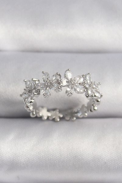 Clariss Brass Silver Color Zircon Stone Flower Model Vip Series Women's Ring