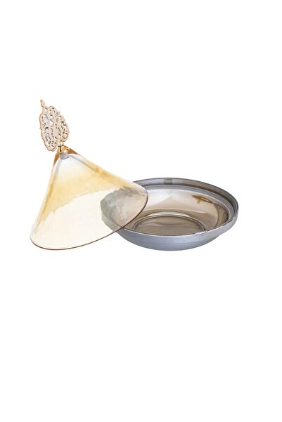 HIC Turkish glass date BOWL with lid 2 pieces gray color size 12 cm