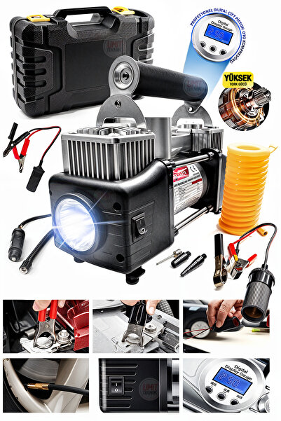 PROXTECH Dijital Ekran Çift Silindirli 12V 150PSI Oto Lastik Şişirme Pompası ...