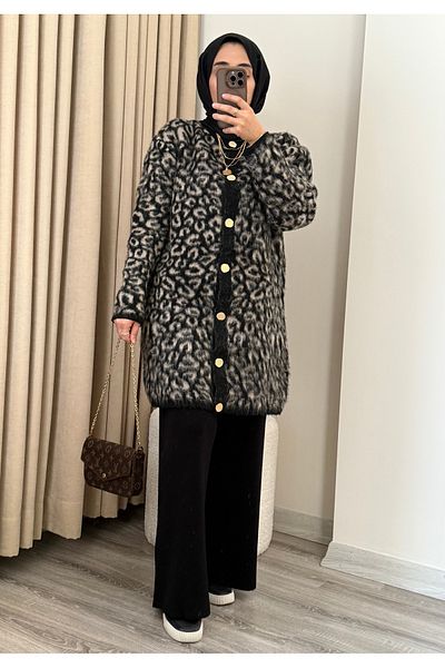 MERİÇ BOUTİQUE Leopard Cardigan Cap Set