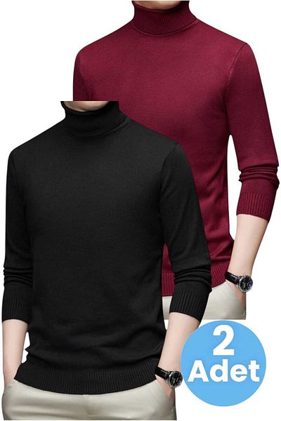 Uniquetrenders 2-Piece Men's Non-Pilling Throat Knitwear Sweater Fisherman Knitwear Sweater