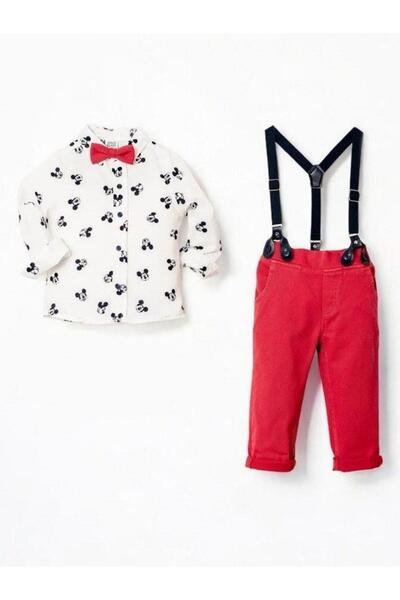 Zekids Boy's Patterned Shirt Bow Tie Suspender Pants Set