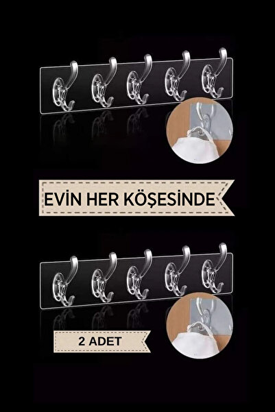 KCA HOME 5'li Şeffaf Askı, Süper Yapışkanlı Askı, Banyo Askısı, Kapı Arkası Askılık, Şeffaf 5'li Askılık