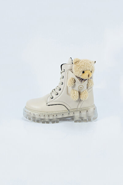 Aktaş Ayakkabı Çocuk Kız Bej Su Geçirmez İçi Yünlü Ayıcık Detaylı Fermuarlı Bot