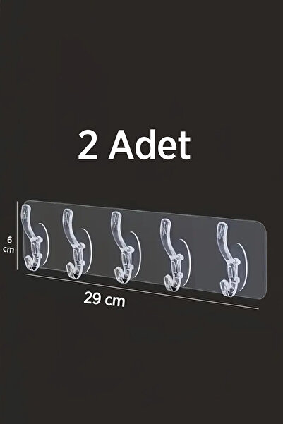 KCA HOME 5'li Şeffaf Askı, Süper Yapışkanlı Askı, Banyo Askısı, Kapı Arkası Askılık, Şeffaf 5'li Askılık