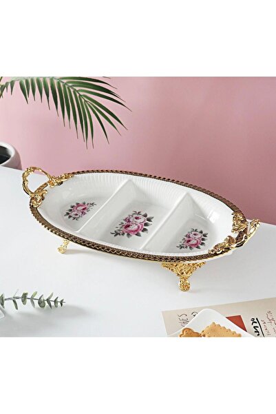 Pink&More MUBA CONSEPT METAL AYAKLI ÇİÇEK DESEN GOLD SUNUMLUK 40X22 CM