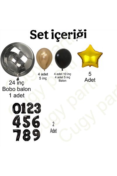 CUGY 23 Years Bobo Balloon Detail Black Gold Color Birthday Party Celebration Set