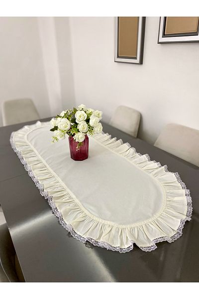 Parla Life Λινά Κρεμ Χρώμα Frilly Runner - Τραπεζομάντιλο και Τραπεζομάντιλο (Προσαρμοσμένο μέγεθος)