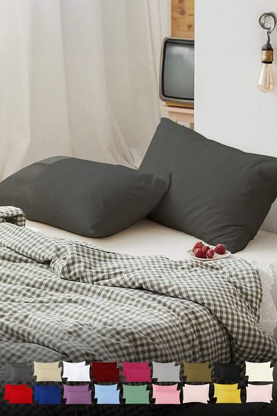 TeksNil Home |   Απλή βαμβακερή μαξιλαροθήκη 2 τεμαχίων σε γκρι ανθρακί |   50 Χ 70 εκ. με κάλυμμα |