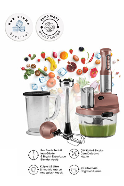 Karaca 6 Bıçaklı Premium CAM Mutfak Robotu  Çırpma, Dilimleme, Doğrama, Blender, Karıştırma,Buz Kırma 2500W