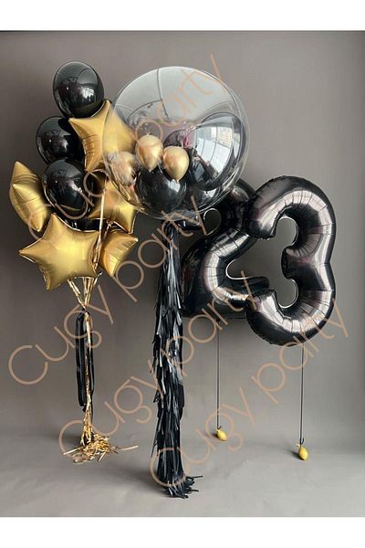 CUGY 23 Years Bobo Balloon Detail Black Gold Color Birthday Party Celebration Set
