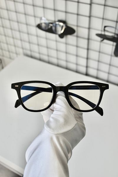 LOOKUP NEW Lindon Black Cat Eye Rectangular Bone Transparent Women Men Unisex Blue Screen Goggle Eyewear