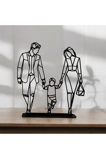 Melodyone Anne Baba Çocuk 3D Plastik Masa Süsü – Aile Temalı Dekoratif Figür