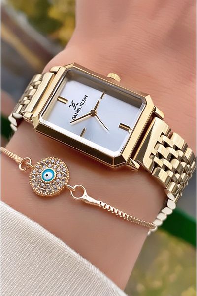 Daniel Klein Brand Gold Color Waterproof Women's Wristwatch - With Bracelet Gift