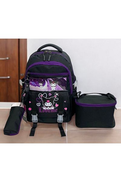 JOJO KIDS Set de genți impermeabile pentru copii Kuromi pentru școala primară și gimnazială - Set de trei