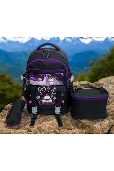JOJO KIDS Set de genți impermeabile pentru copii Kuromi pentru școala primară și gimnazială - Set de trei