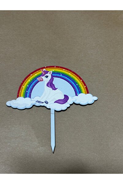 Party Partycom Unicorn gökkuşağı ahşap pasta süsü