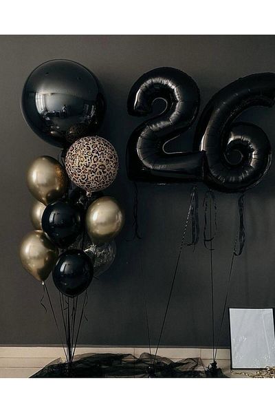 CUGY 26 Years Old Black Leopard Balloon Detail Birthday Special Day Party Celebration Set