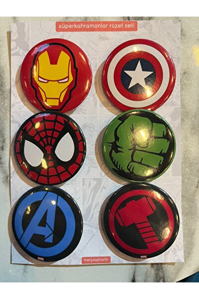 Rozet Süperkahraman Rozet Seti 6'lı 44mm aksesuar broş