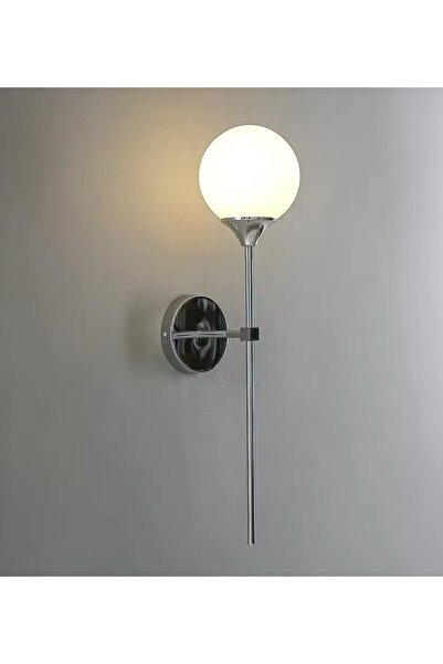 burenze Modern Tasarım Beyaz Glop Camlı Aplik Elektrikle Çalışır 1 Adet Krom Gümüş Gövde