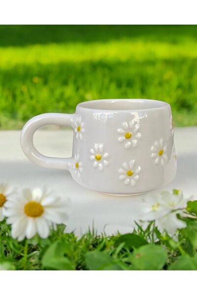 Estilo El Yapımı Hediye Seramik Ece Papatya Kupası,Double Türk Kahvesi, Nescafe Fincanı