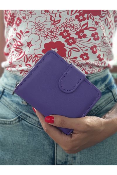 yedideri Purple Zippered Real Leather Small Women's Wallet